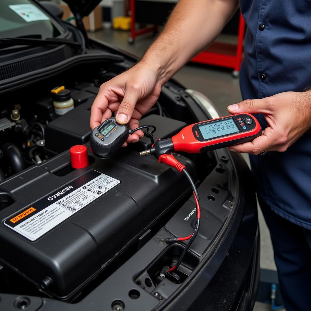 Mechanic Using a Battery Load Tester