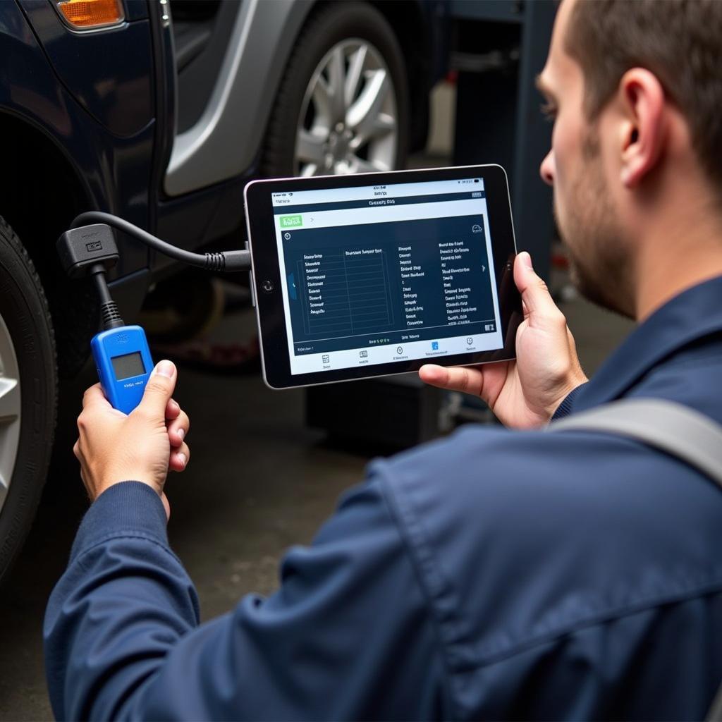 Mechanic Using Bluedriver to Diagnose Car Problem