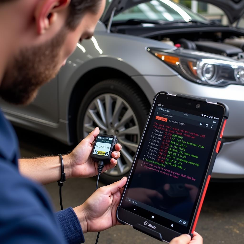 Mechanic using C Tech OBD Scanner