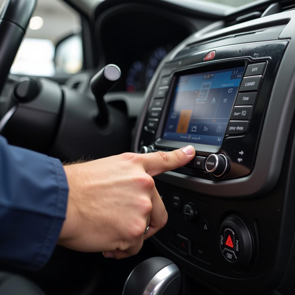 Mechanic Operating a Car Lift Control Panel