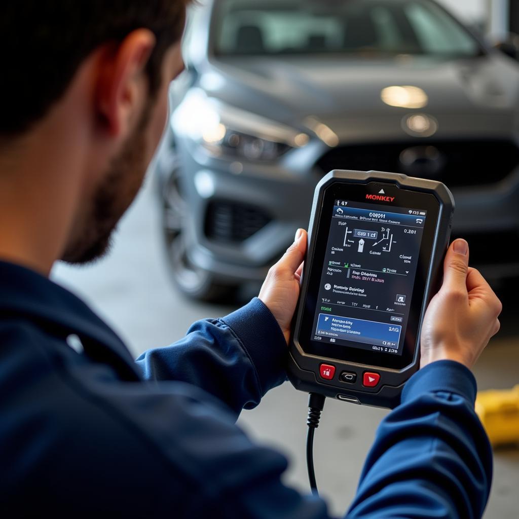 Mechanic using a Car Monkey Diagnostic Tool