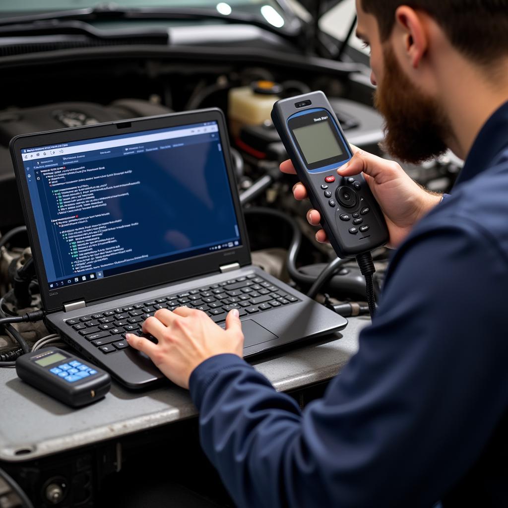 Mechanic Using Car USB Error Tool