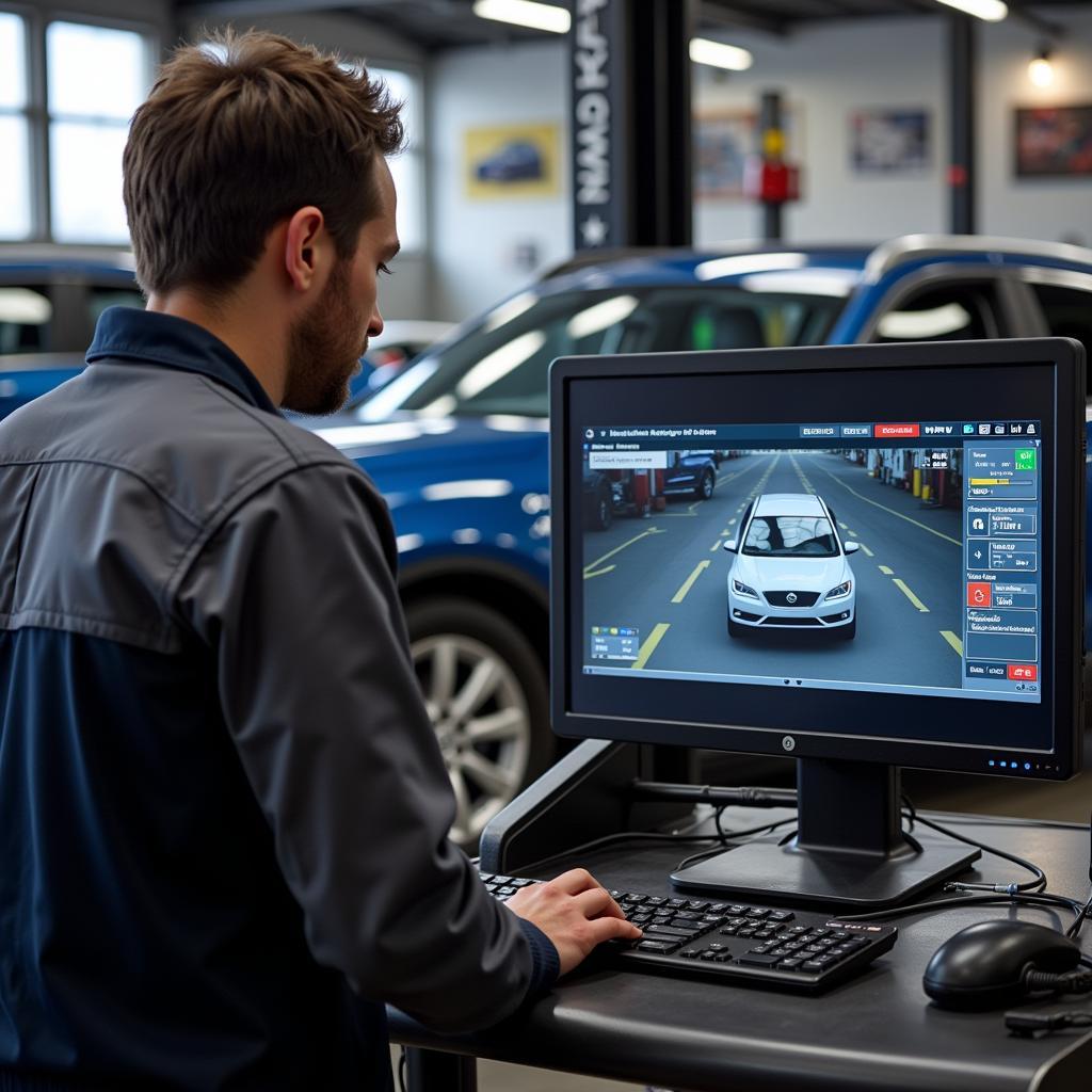 Mechanic Using Computerized Alignment System