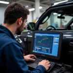 Mechanic Using Diagnostic Software in Pretoria Garage