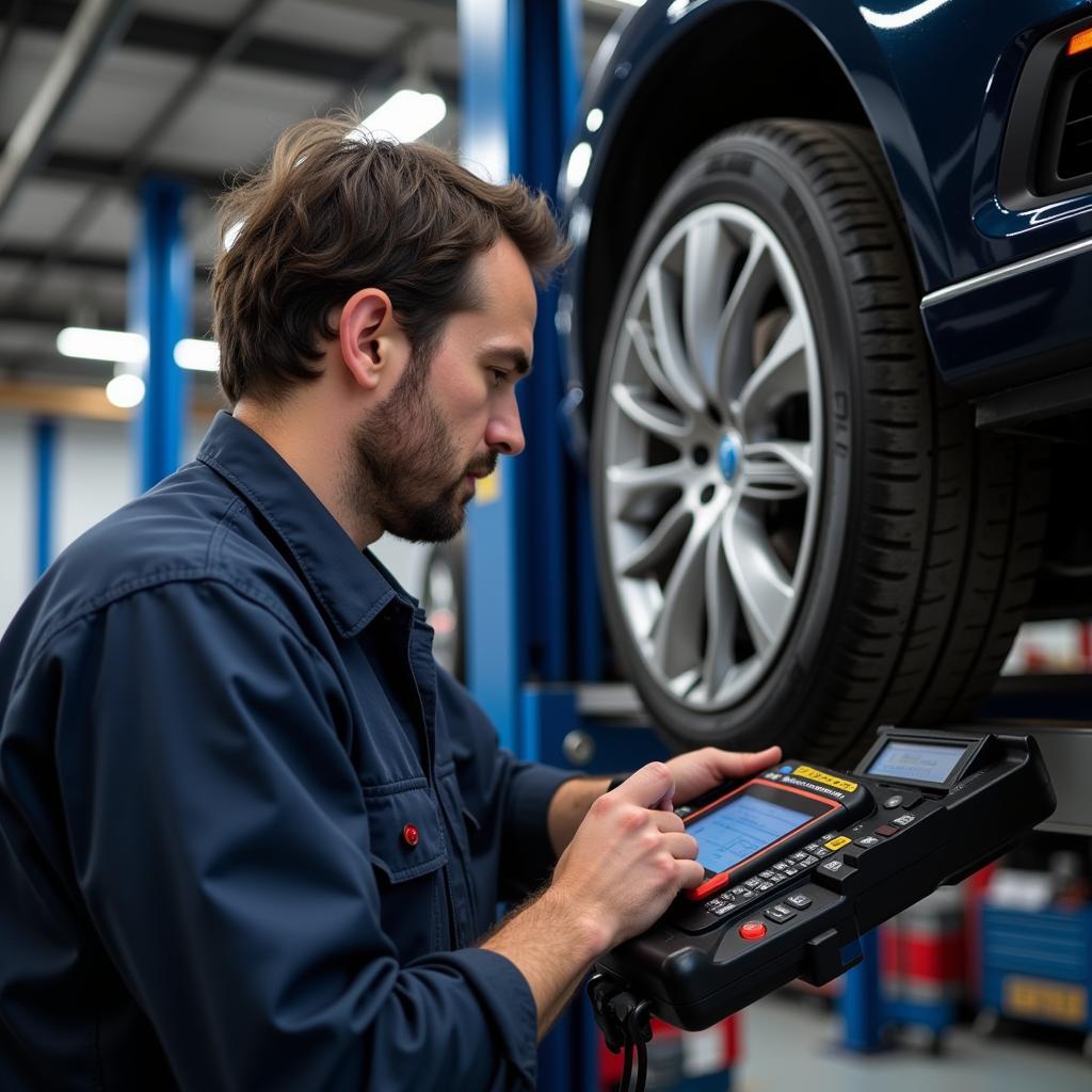 Mechanic Using a Diagnostic Tool