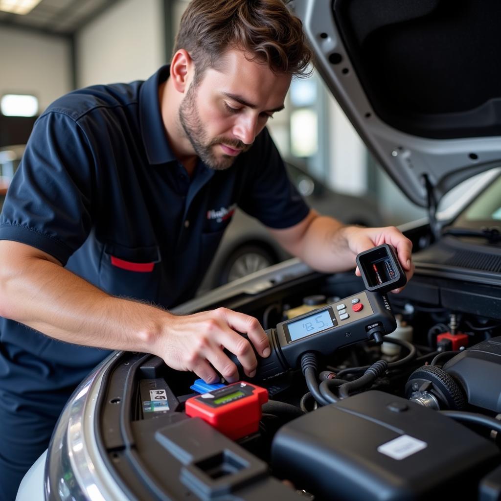 Mechanic Using a Diagnostic Tool from Subscription Box