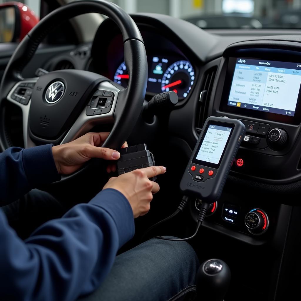 Mechanic Using a Diagnostic Tool