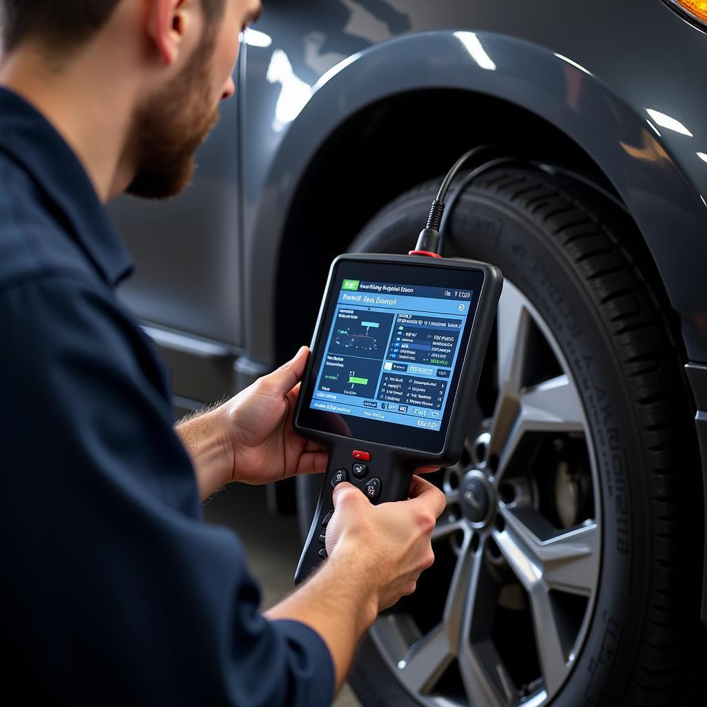 Mechanic diagnosing car issues using a professional scan tool