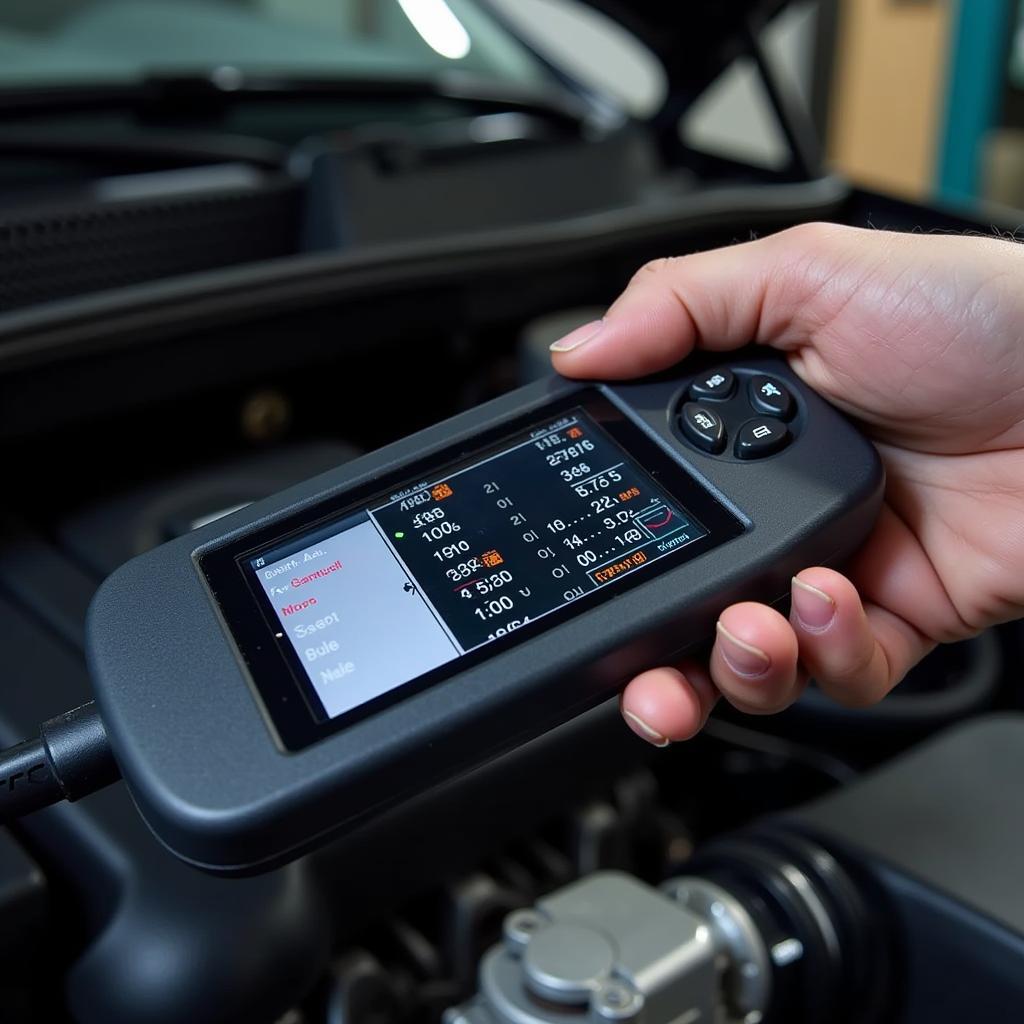 Mechanic Using Diagnostic Tool on Car Engine for Accurate Diagnosis