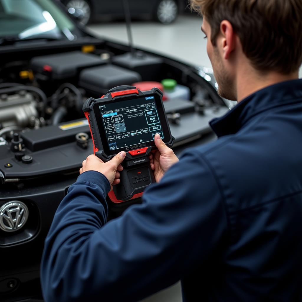 Mechanic Using a Diagnostic Tool on a Used Car