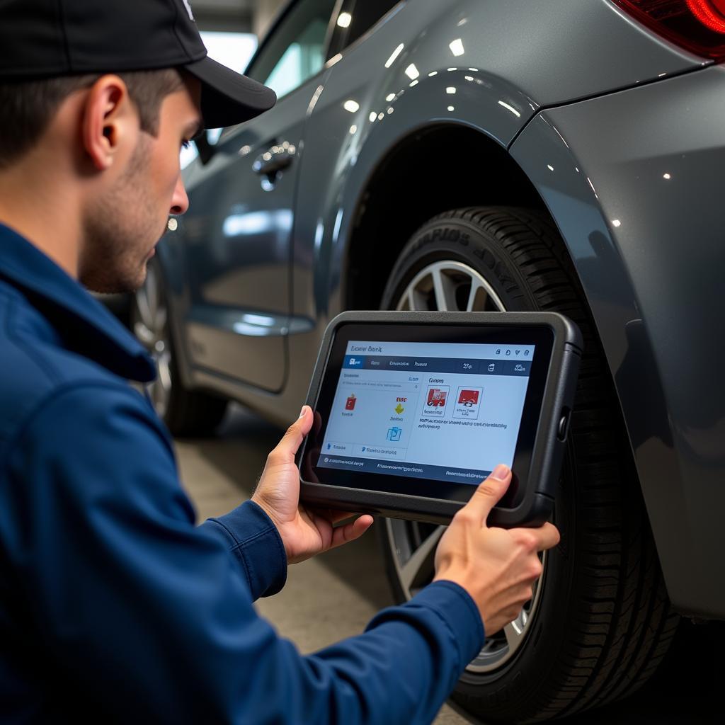 Mechanic Using Digital Diagnostic Tool