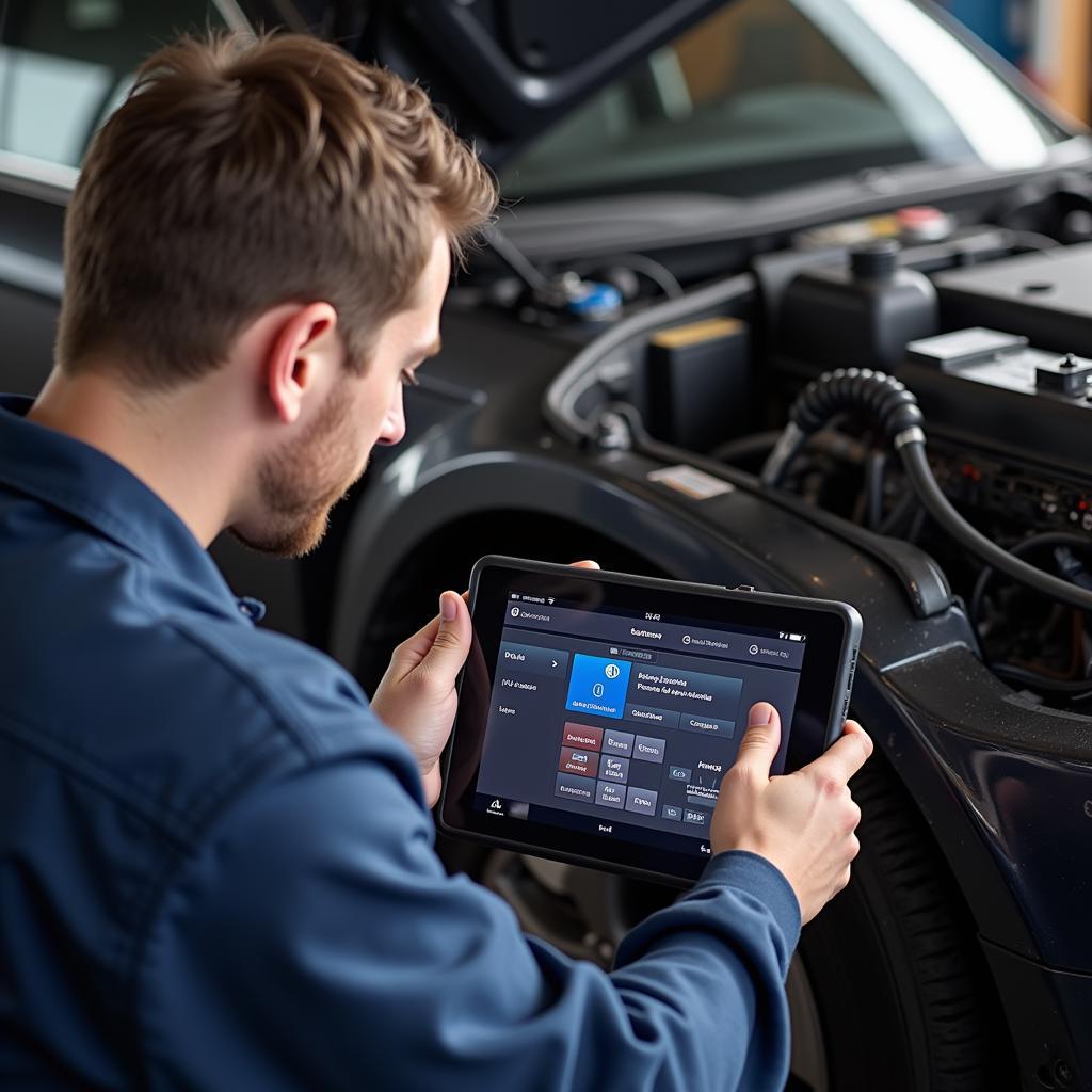 Mechanic Using ELM327 for Car Diagnostics