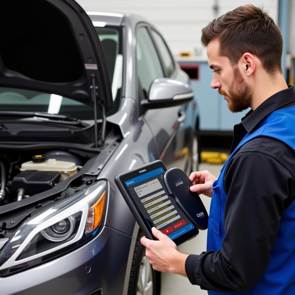 Mechanic Using a Kobra OBD2 Scanner on a Car