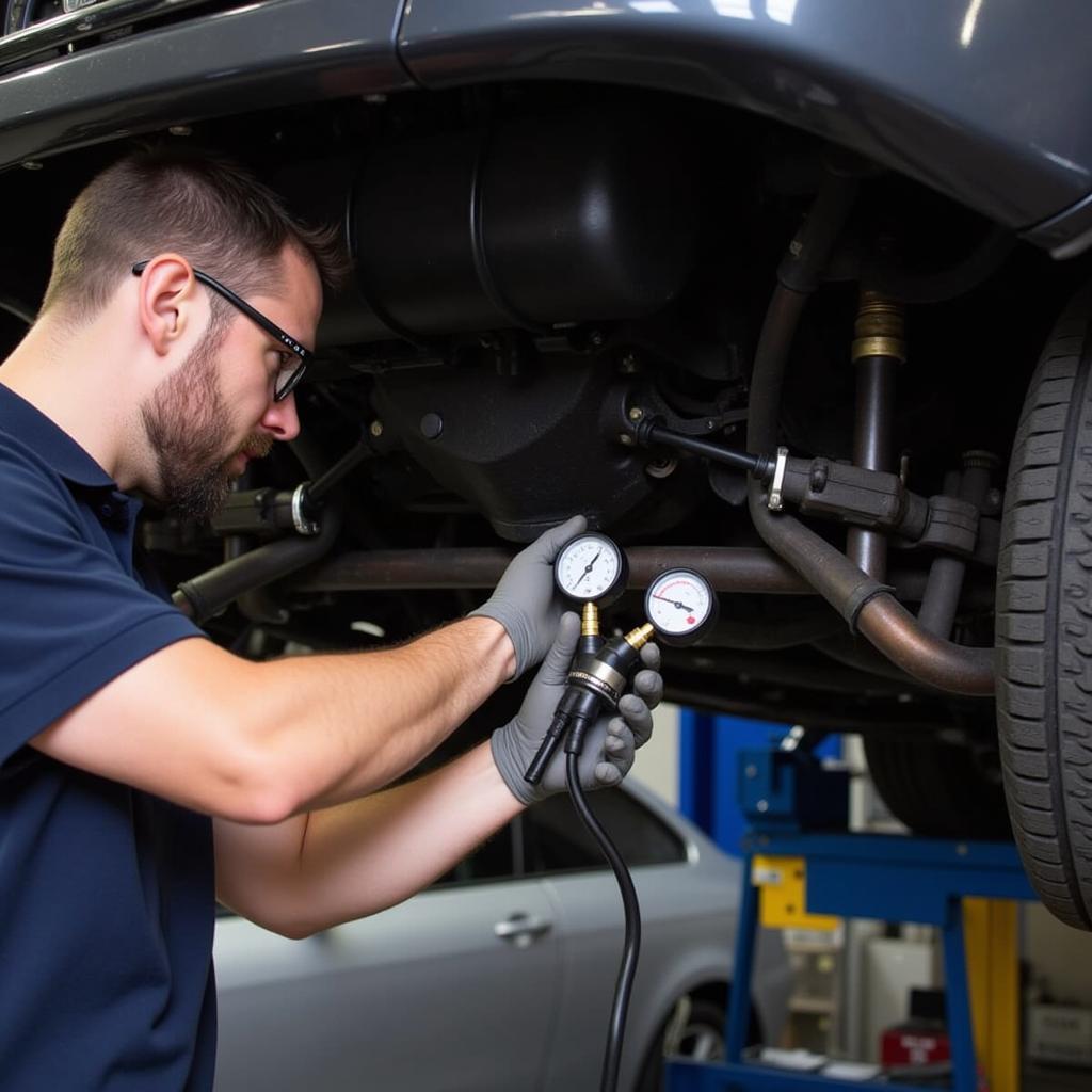 Mechanic Using Manifold Gauge Set