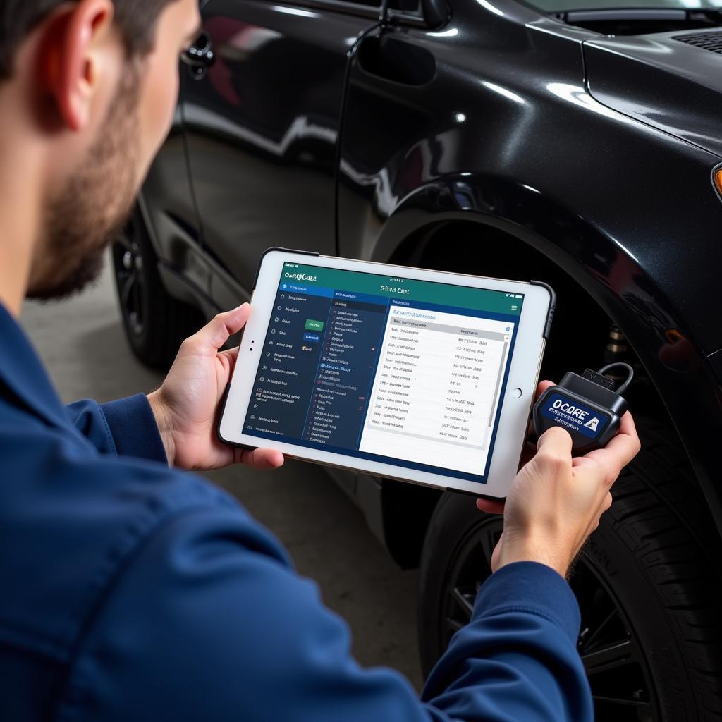 Mechanic using the O-Care Aqua Tool App