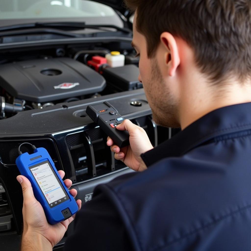 Mechanic Using OBD2 Scanner