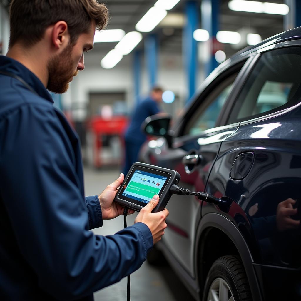 Mechanic Using OBD2 Scanner in Essex