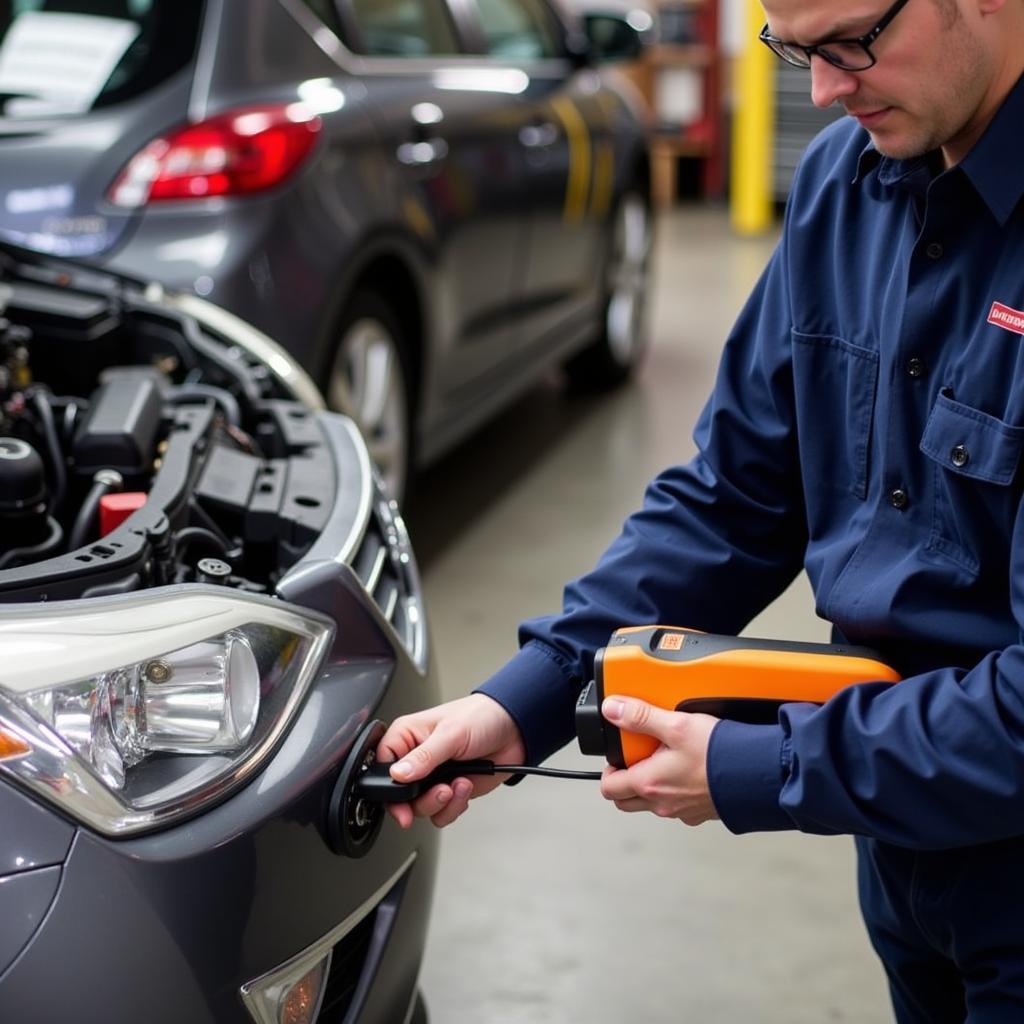 Mechanic Using OxGord OBD-II Scanner to Diagnose Car Problems