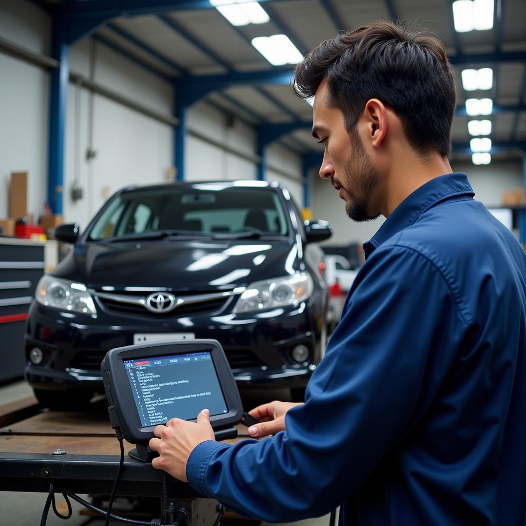 Mechanic Using Professional Autoscan Tool in JDM Workshop