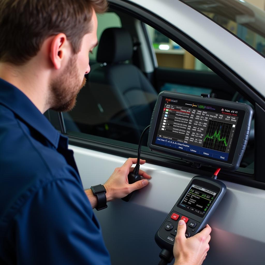 Mechanic using a professional OBD2 scanner