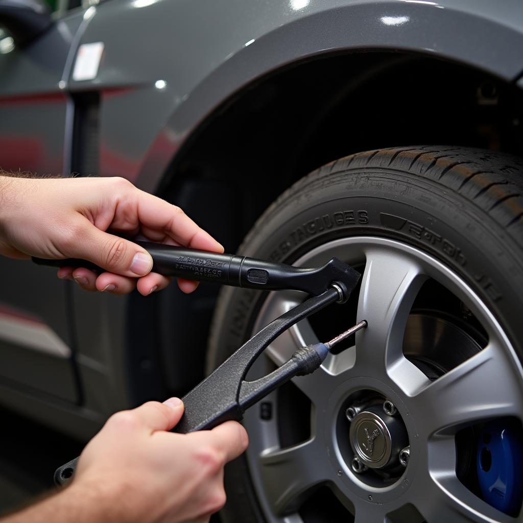 Mechanic Using Pry Tool Set for Car Interior