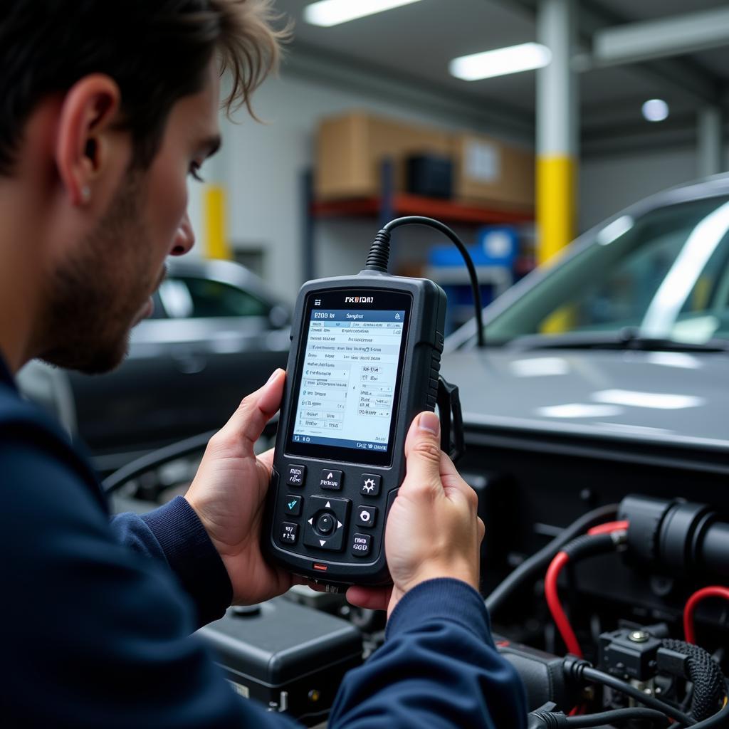 Mechanic Using PS701 to Diagnose Car Problem