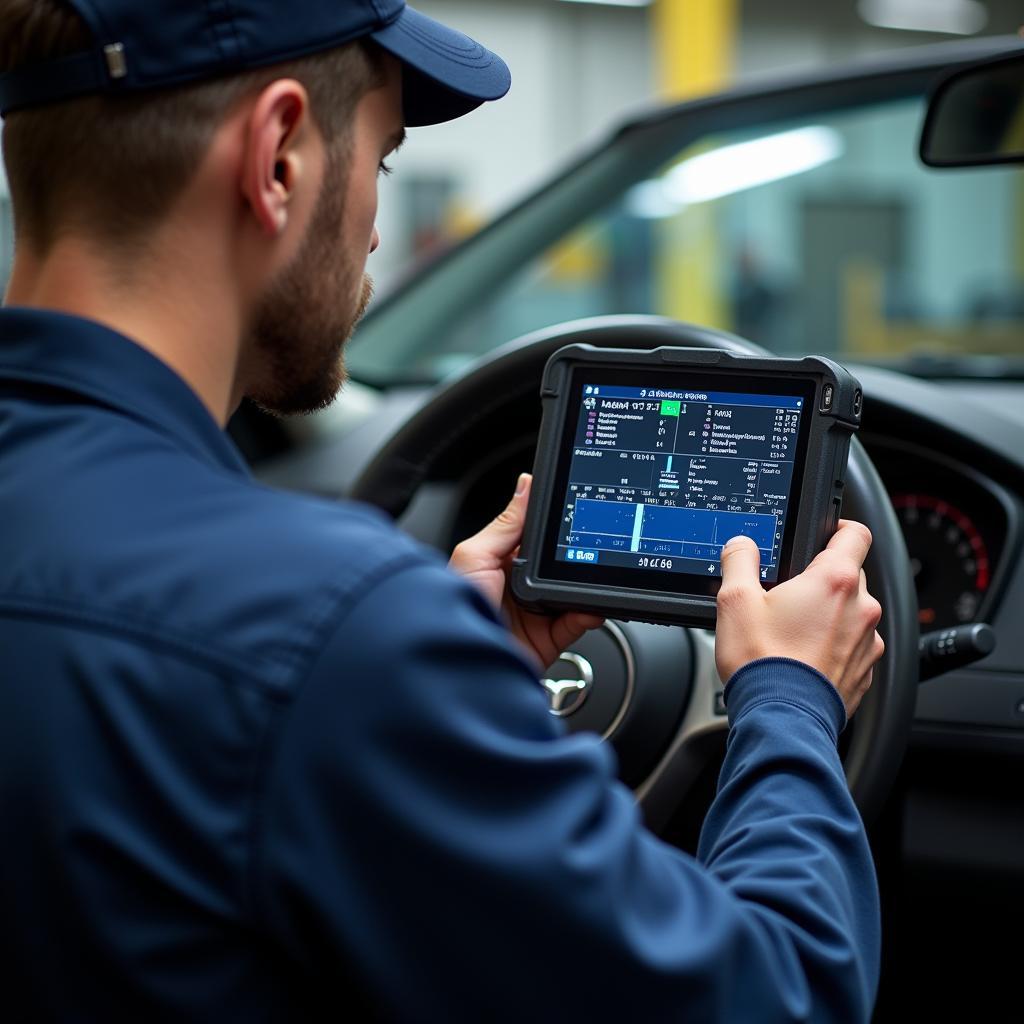 Mechanic using a professional scan tool