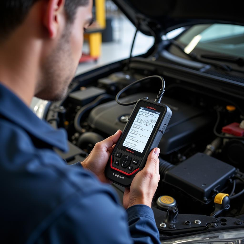 Mechanic Using a Scan Tool on a Car