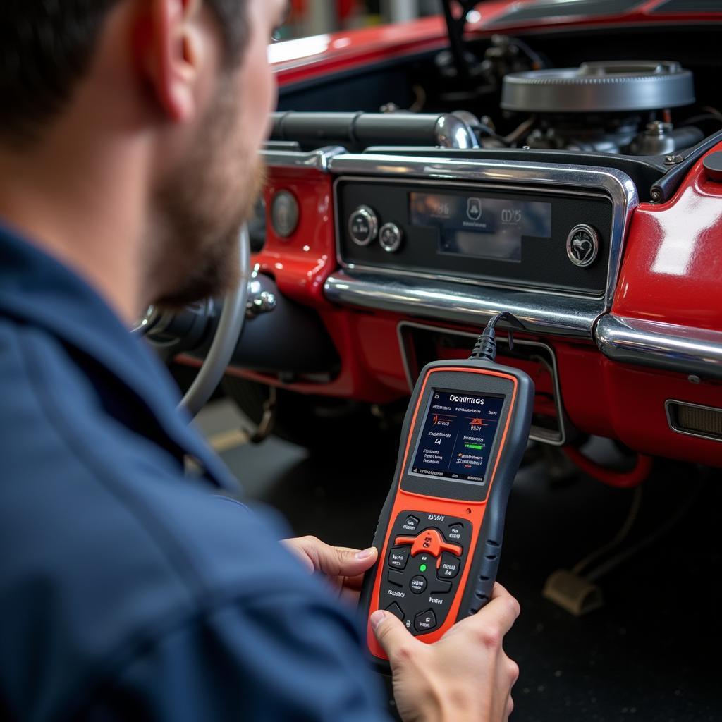 Mechanic Using a Scan Tool on an American Car