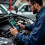 Mechanic using a scan tool in a Durban workshop