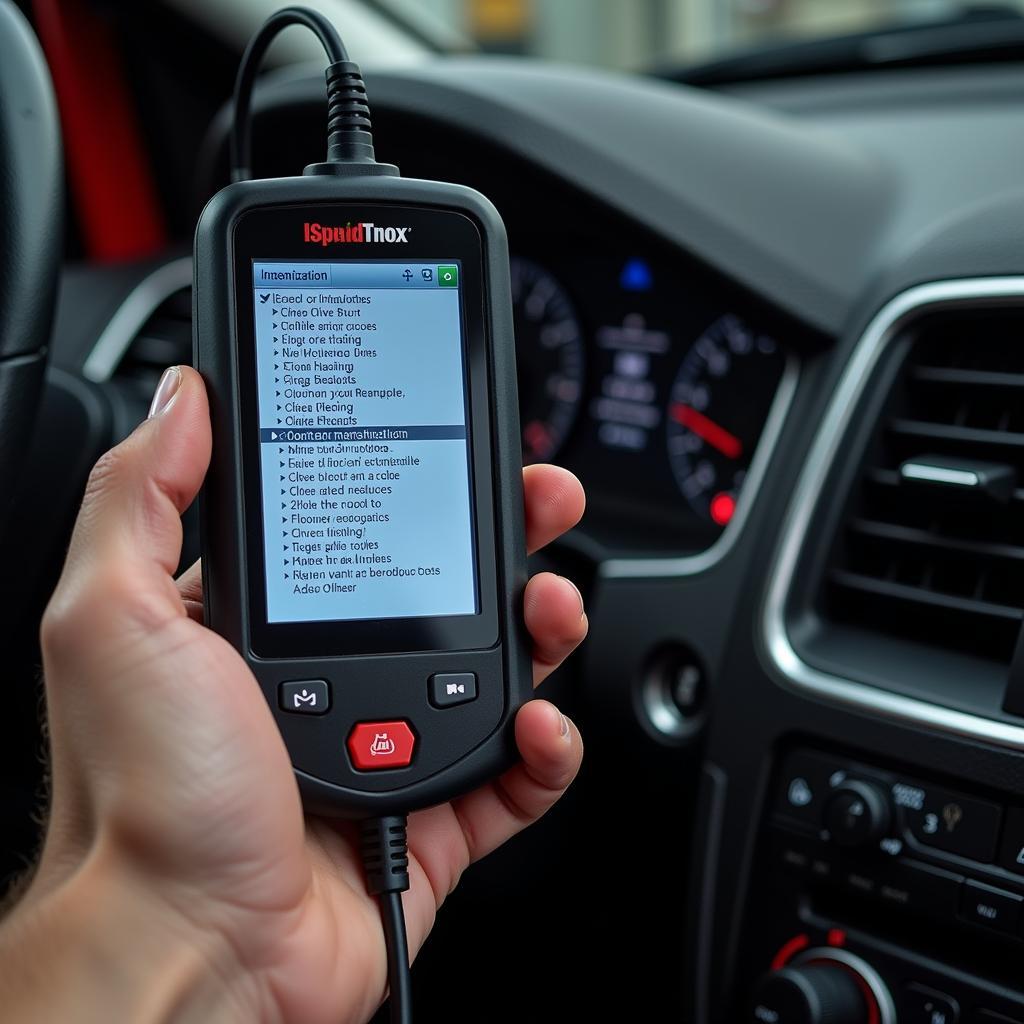 Mechanic Using a Scan Tool on a Car