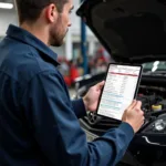 Mechanic Using Tablet with Online Report