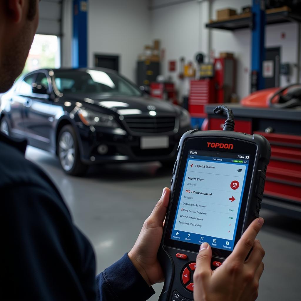 Mechanic Using TOPDON TD300 for Diagnostics