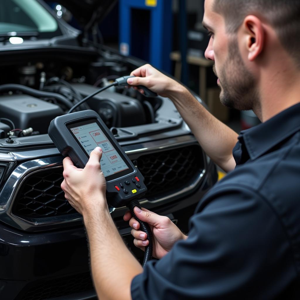 Mechanic Using a Well-Maintained Scan Tool