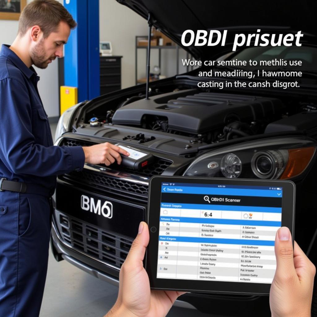 Mechanic Using WiFi OBDII Scanner to Diagnose Car Issue