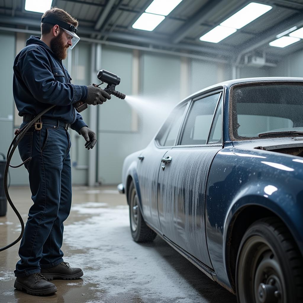 Media Blasting a Car Door to Remove Paint and Rust