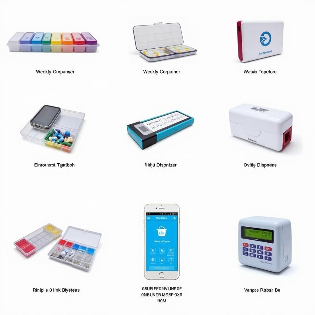 Tools for managing medication for the elderly, including pill organizers and medication reminder apps.