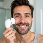 Man using a facial cleansing brush