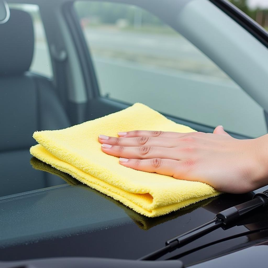 Cleaning Car Windshield with Microfiber Cloth