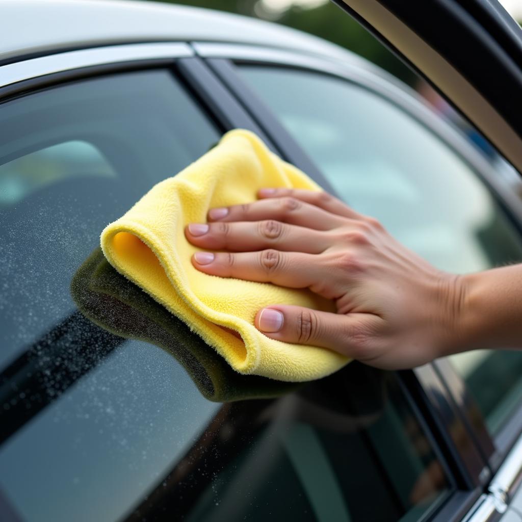 Cleaning Car Windows with a Microfiber Cloth