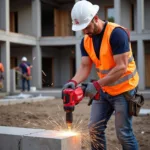 Construction worker using Milwaukee tools on a job site