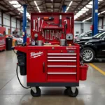 Milwaukee Wheeled Tool Car in Use at an Auto Repair Shop