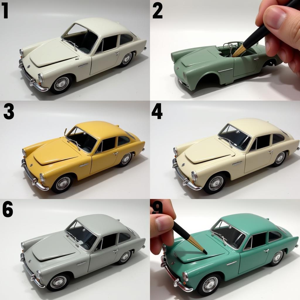 Model Car Painting Stages with Airbrush and Brushes