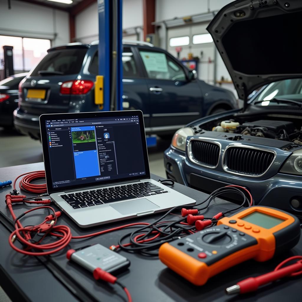 Modern Car Diagnostic Tools in a Mechanic's Workshop