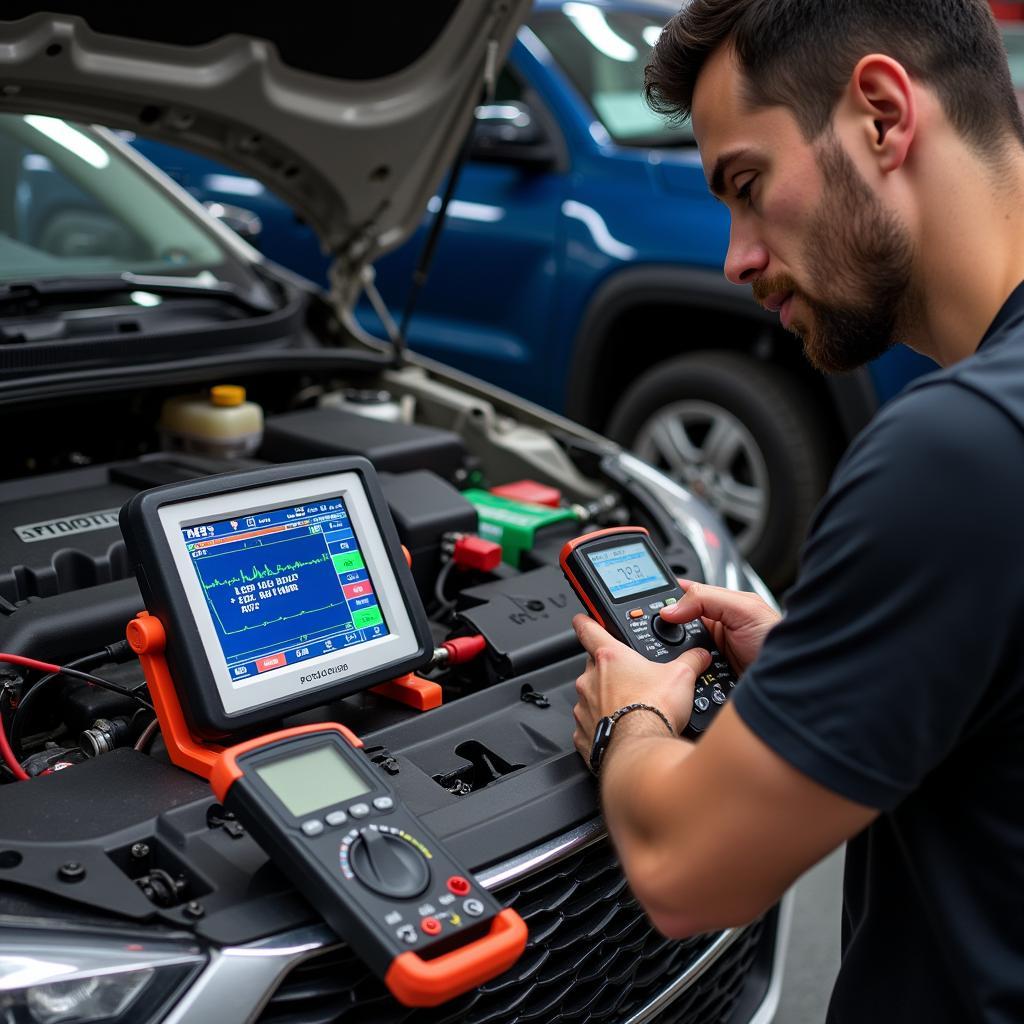 Modern car diagnostic tools in use