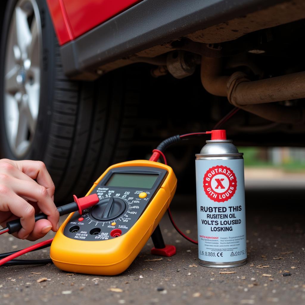 Multimeter and Penetrating Oil for Under Car Diagnostics