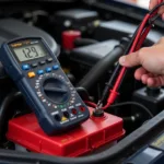 Multimeter Measuring Car Battery Voltage