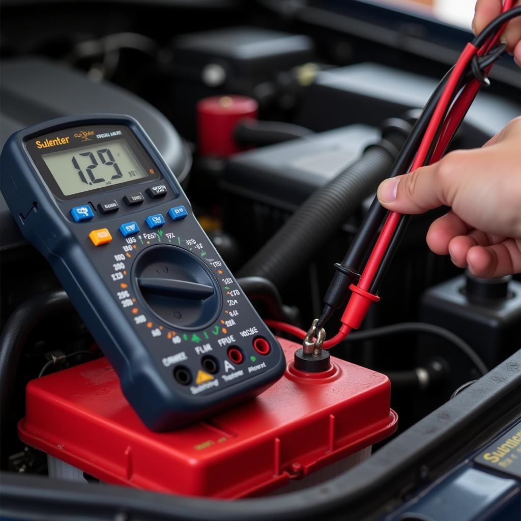 Multimeter Measuring Car Battery Voltage