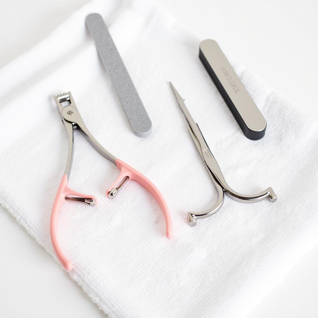 Essential nail care tools: clippers, file, buffer and cuticle pusher