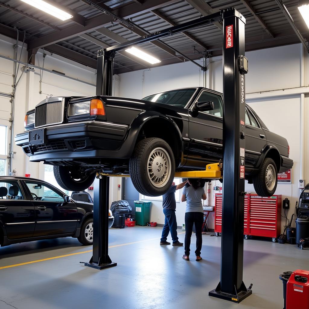 National Auto Tools Two Post Car Lift in Action